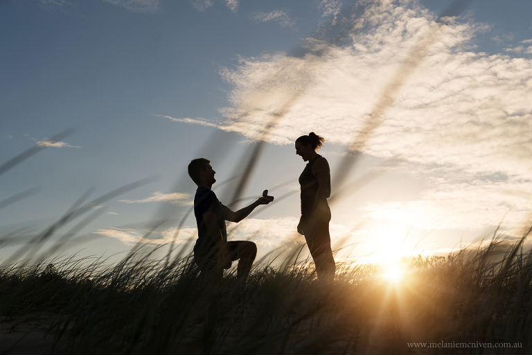 person asking another to marry them. They are now engaged. 
